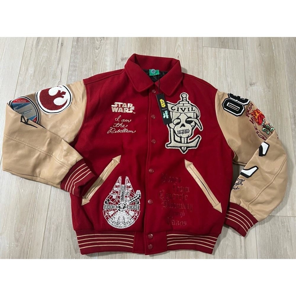Civil Regime X Star Wars Rebellion Collared Letterman Varsity Jacket Red  L